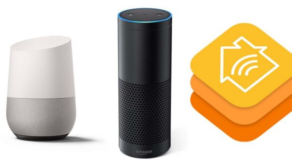 Google Home（由左至右）、Amazon Echo、苹果HomeKit
