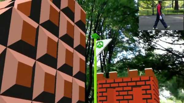 《超级玛利奥》游戏在中央公园撞砖块、踩蘑菇好嗨森